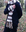 Brown and White Striped Mohair Scarf and Mitten Set