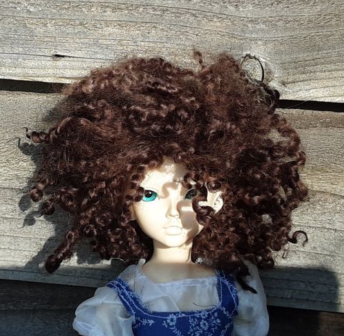 6.5 inch dark brown teeswater wild ringlet doll wig