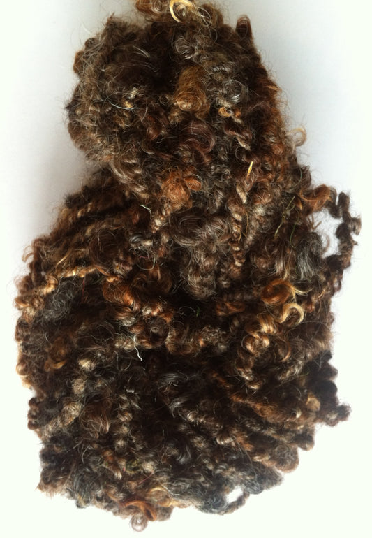 Coiled Wensleydale Doll hair yarn in Brown