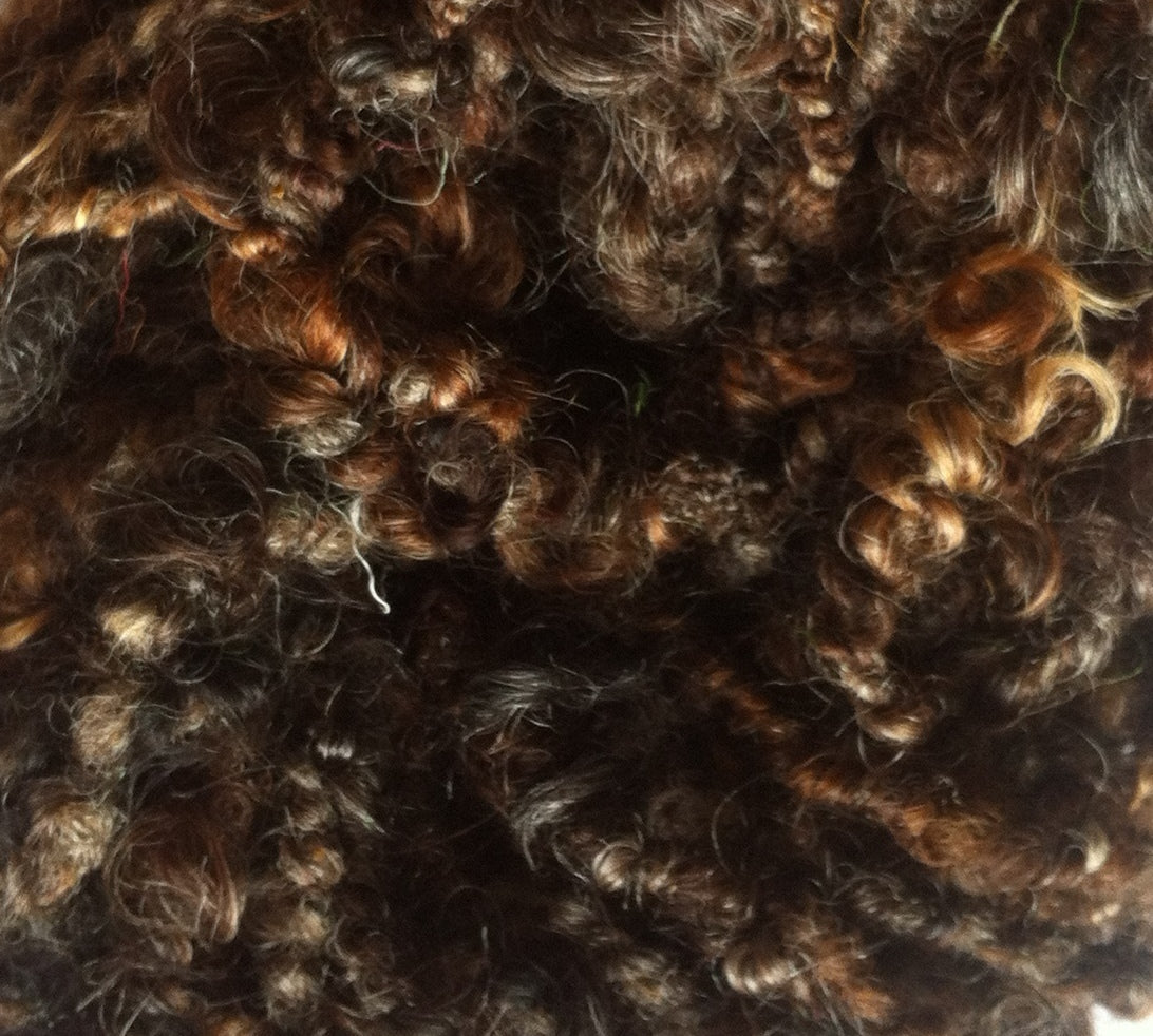 Coiled Wensleydale Doll hair yarn in Brown