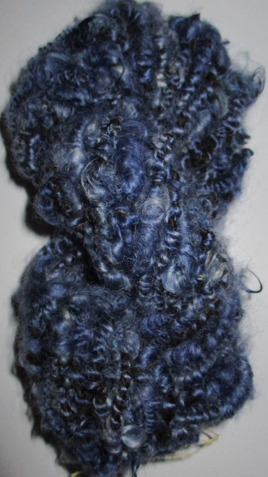 Coiled Wensleydale Doll hair yarn in Blue Denim