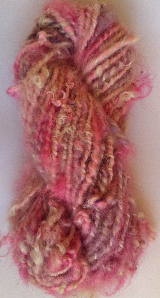 Pink and Fluffy Mohair and Alpaca Hand spun yarn