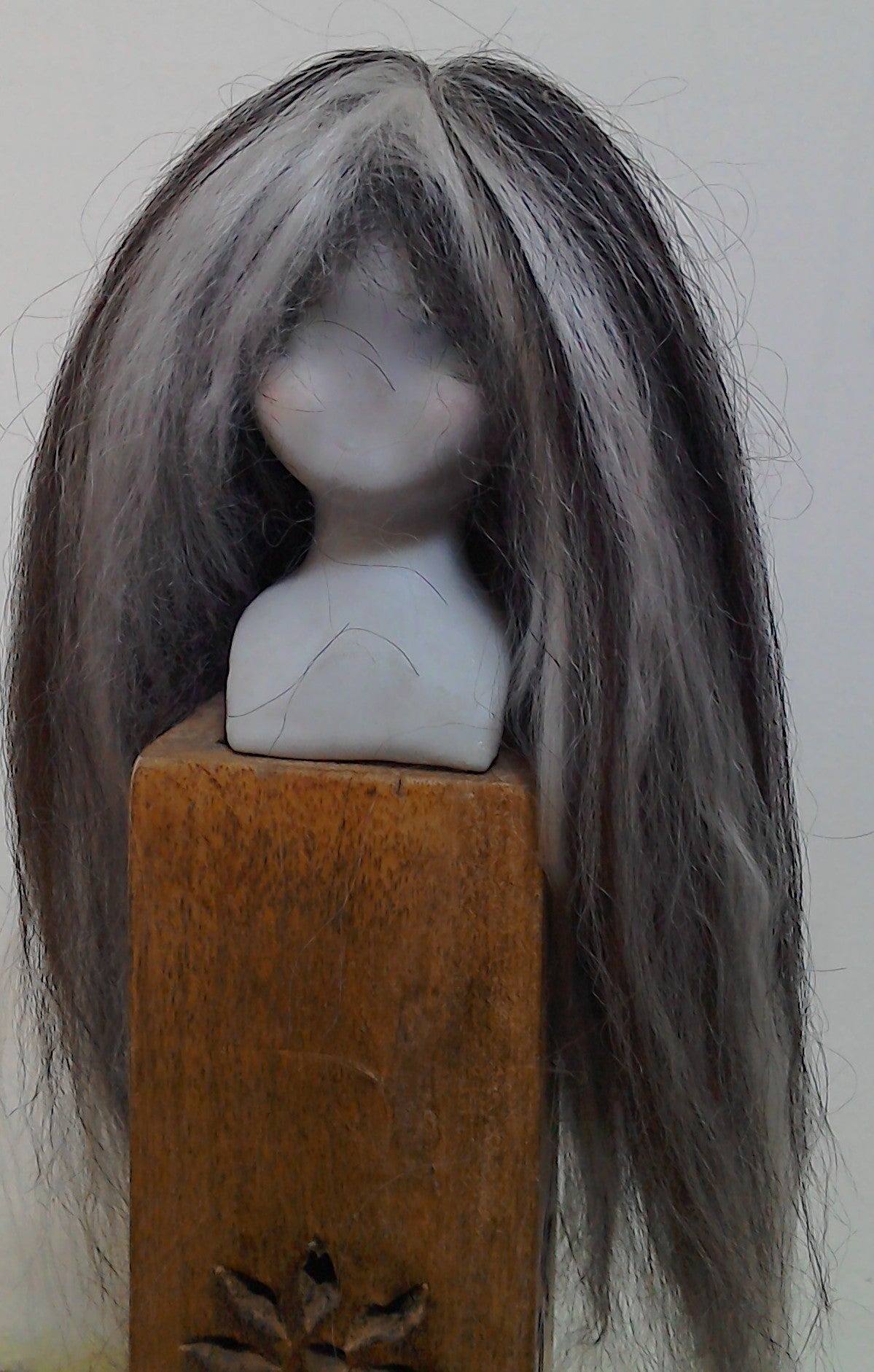 Black with Ivory Highlights Suri Alpaca Doll Wig