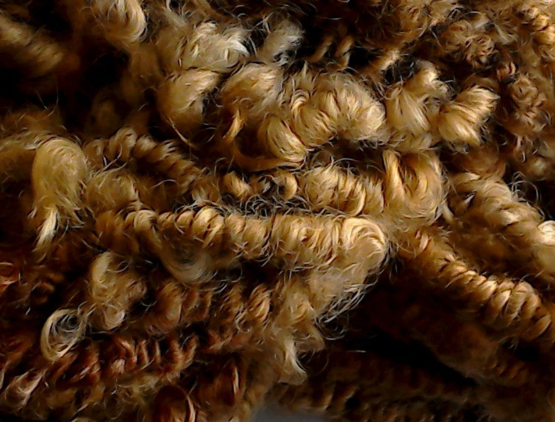 Coiled Wensleydale Doll hair yarn in Burnt Tan and Blonde