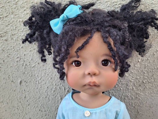 Wensleydale Tight Black Curls Doll Wig