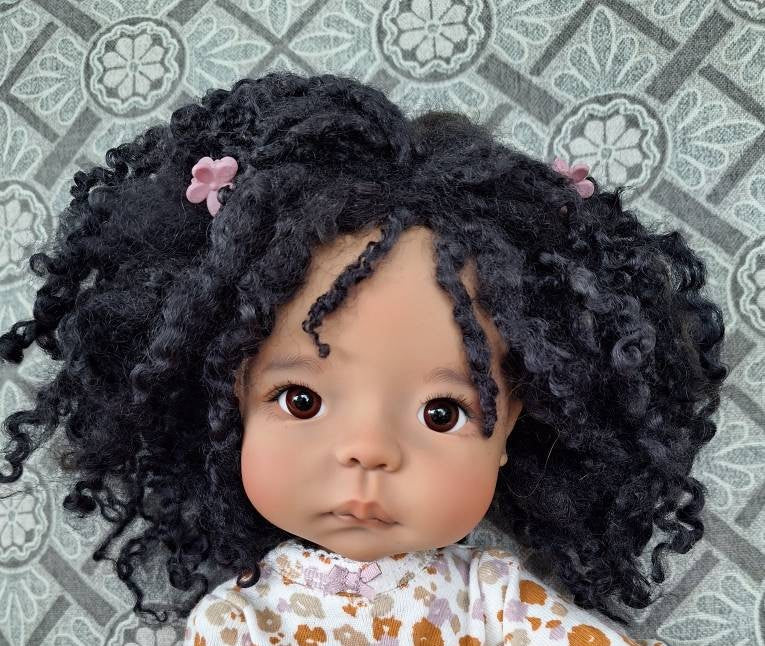 Wensleydale Tight Black Curls Doll Wig