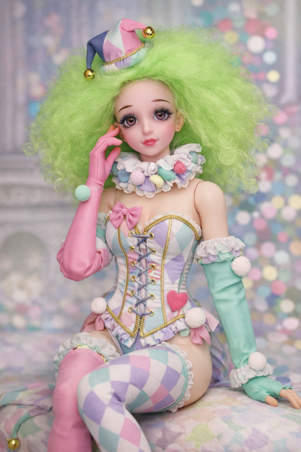 10 inch Bright Green Brushed Mohair Doll Wig