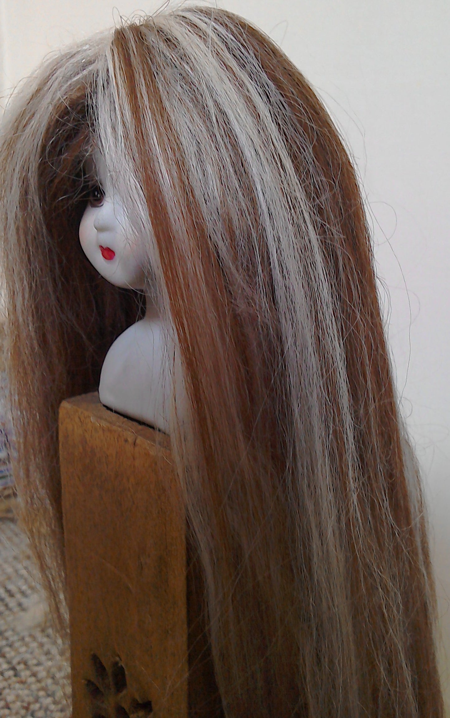 Brown with Ivory Highlights Suri Alpaca Doll Wig