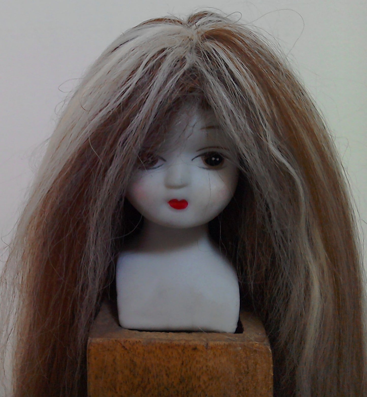 Brown with Ivory Highlights Suri Alpaca Doll Wig